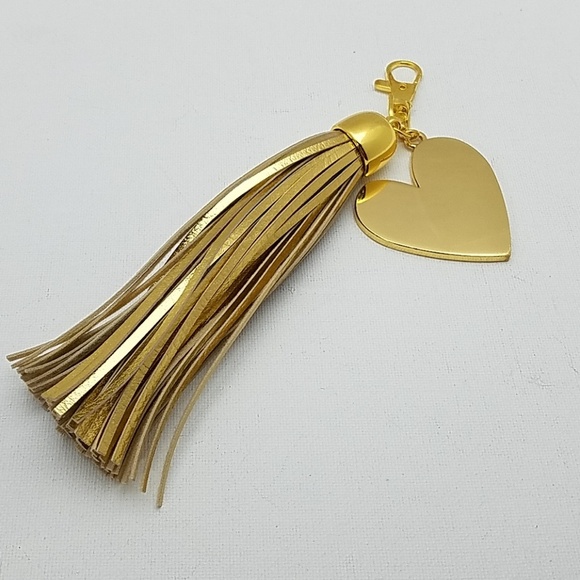 Gold 6" Tassel & Heart Charm Keyring - Picture 1 of 1